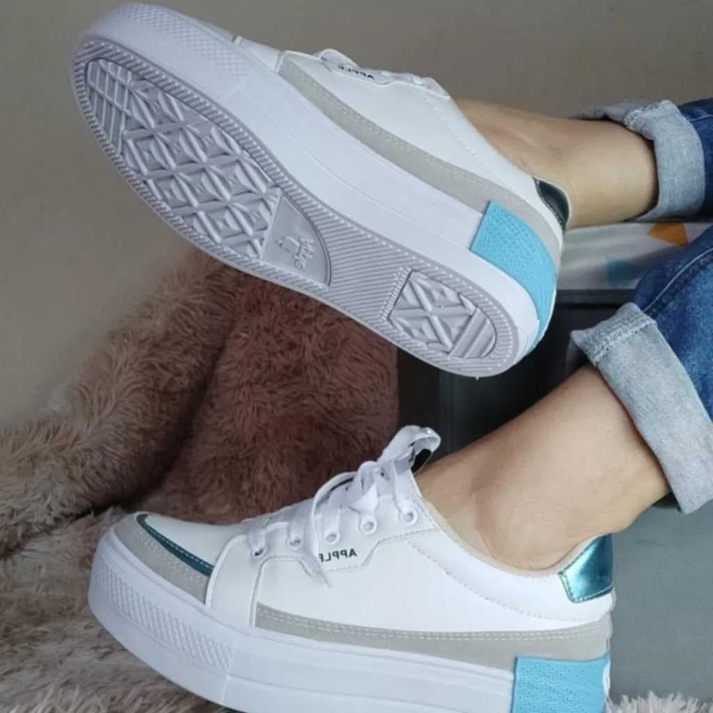 Tenis Feminino Plataforma Via Apple cores preta e branca