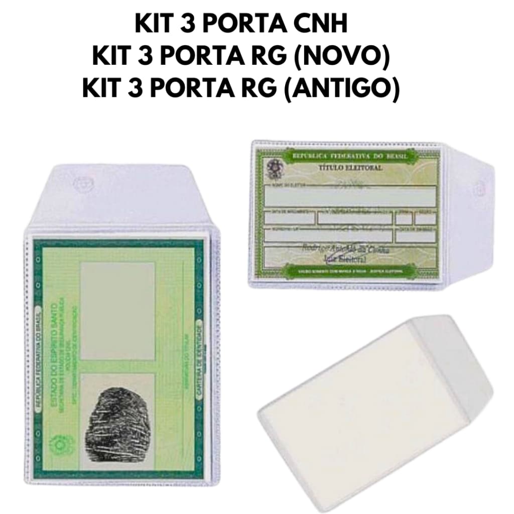 KIT 3 Unidades Porta RG ANTIGO / CNH / RG NOVO  / Porta Documento Transparente Plástico (PD01)