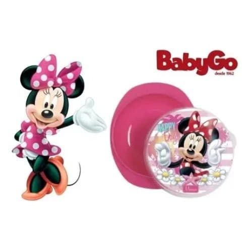 Prato Infantil Refeiçâo Com Ventosa e tampa Alimentar Para Bebê Infantil Personagem Minnie e Mickey