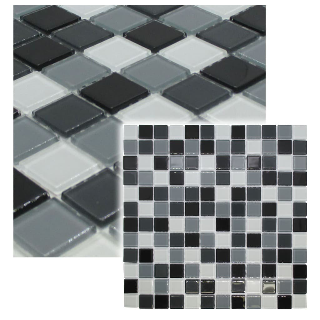 Caixa 11 Placas (1m²) Pastilhas de Vidro Cristal Mescla Preta Pequena 30x30cm - LBG