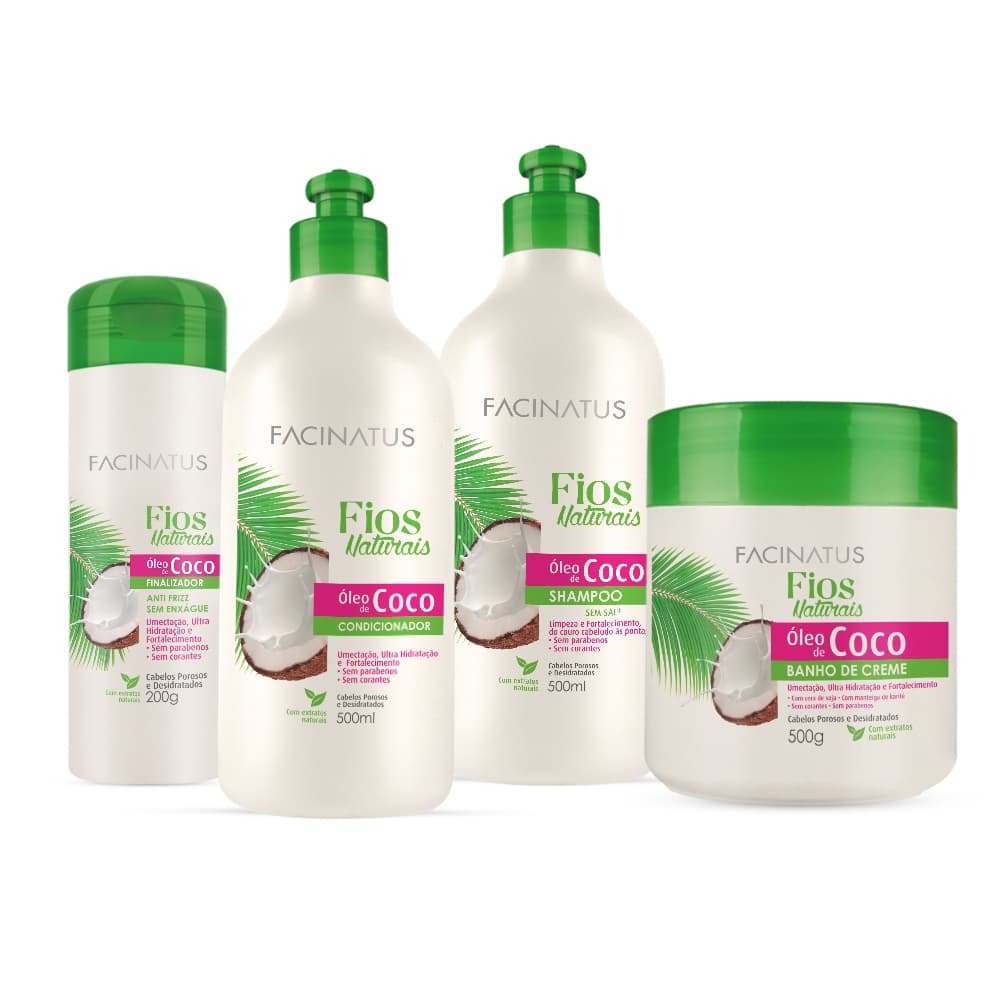 Kit Capilar Óleo de Coco Facinatus 4 Itens Ultra Hidratação, Nutrição & Antifrizz