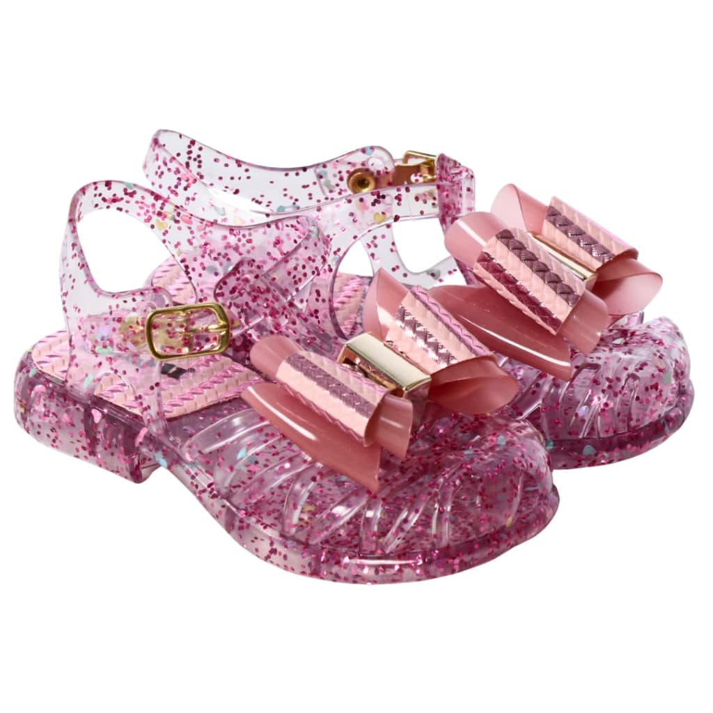 Sandália laço metalizado rosa glitter rose infantil alta qualidade juju shoes