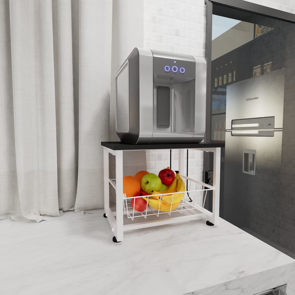 Fruteira De Bancada Para Mesa Branco Com MDF Preto