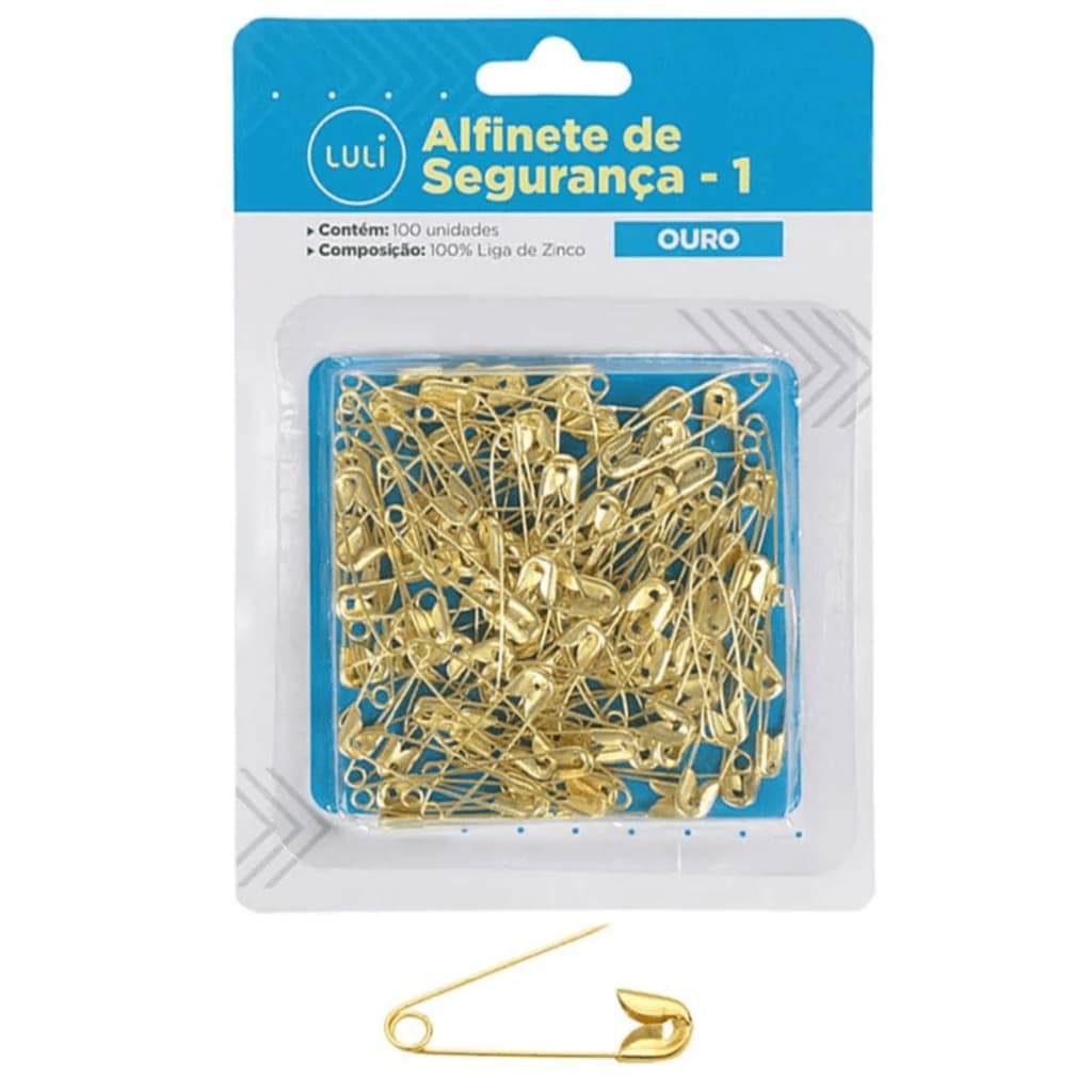 Alfinetes de Segurança Nº 1 - Dourado - 100 unidades 3,0cm