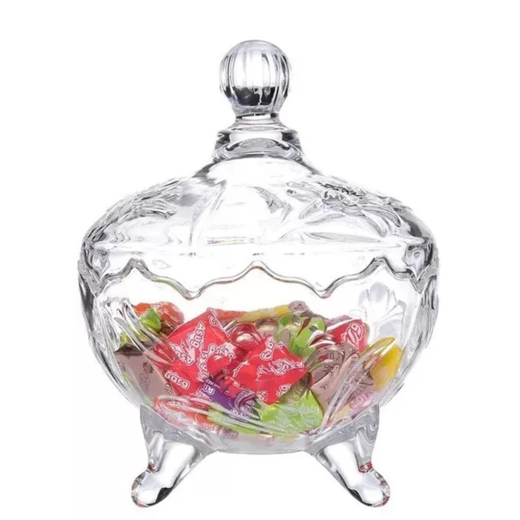 Bomboniere Com Pé E Tampa Baleiro Luxo 20cm Vidro 500ml Transparente Decoração
