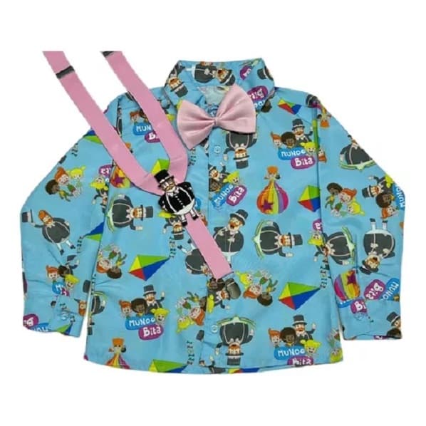 Camisa Manga Longa Mundo Bita Luxo Com Gravata Envio Ja