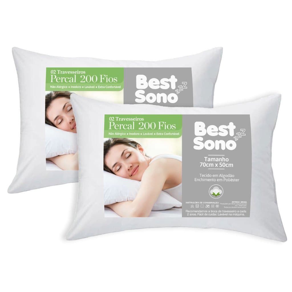 Kit Com 02 Travesseiros Percal 200 Fios CAMA pluma Algodão Extra Macio confortável
