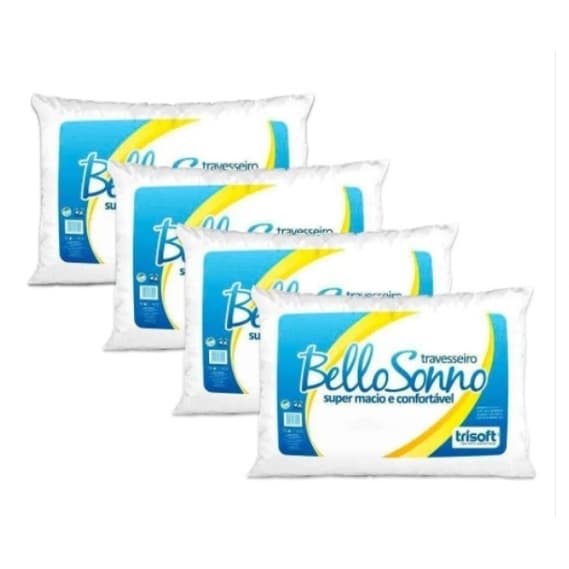 Kit 4 Travesseiros de Fibra com Capa 100% Algodão