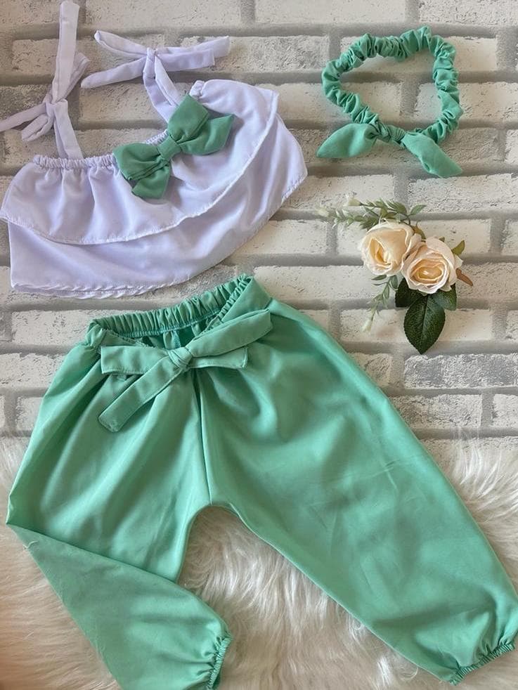 Kit Infantil 3 Peças de Calça, Blusa e Tiara - (1 a 2 anos) | Blogueirinha | Tendência