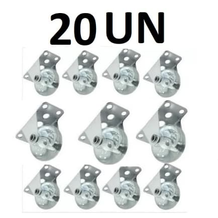 Kit 20 Rodízios Rodinhas de 5 cm Fixo Incolor para Móveis em Geral