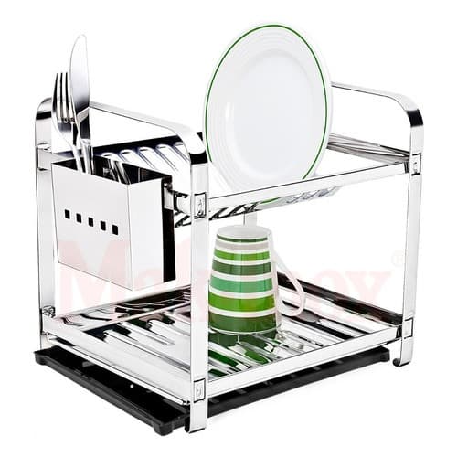 Escorredor 12 Pratos Em Aço Inox Com Porta Talheres Inox Com Bandeja Coletora Água Preto