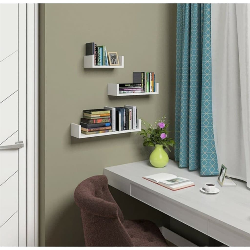 Kit Prateleira Nicho U Em Mdf Branco 40/50/60cm Sala Quarto Cozinha