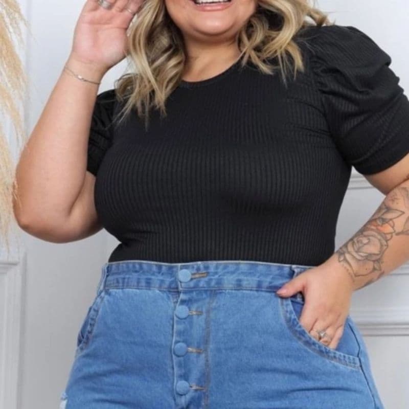 Blusa feminina manga princesa canelada gg moda plus size