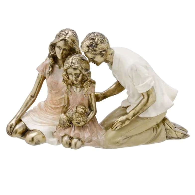 Escultura familia casal com filha menina Decoração Enfeite Estatueta