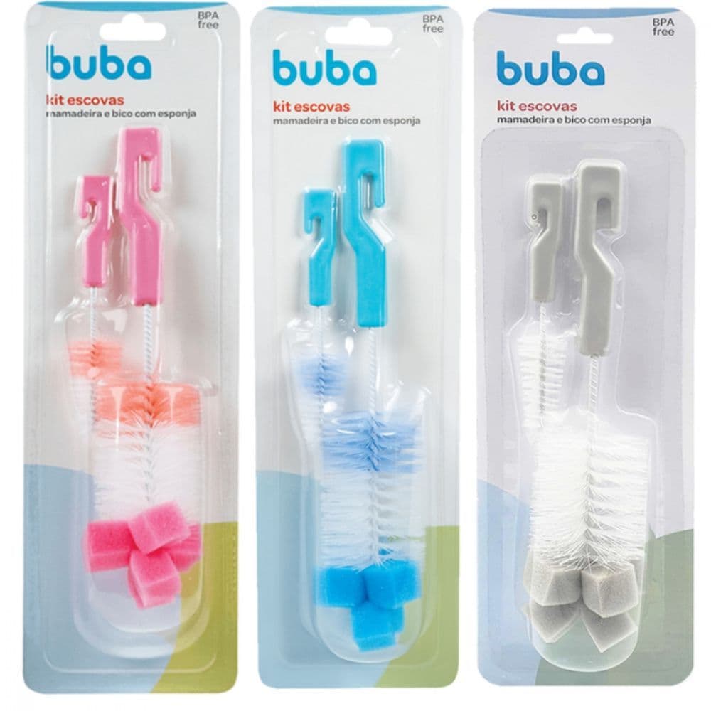 Kit Escova Limpador de Mamadeira com Esponja e Escova para Bico - Buba