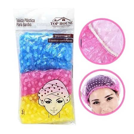 Kit com 3 Toucas de Cabelo para Banho