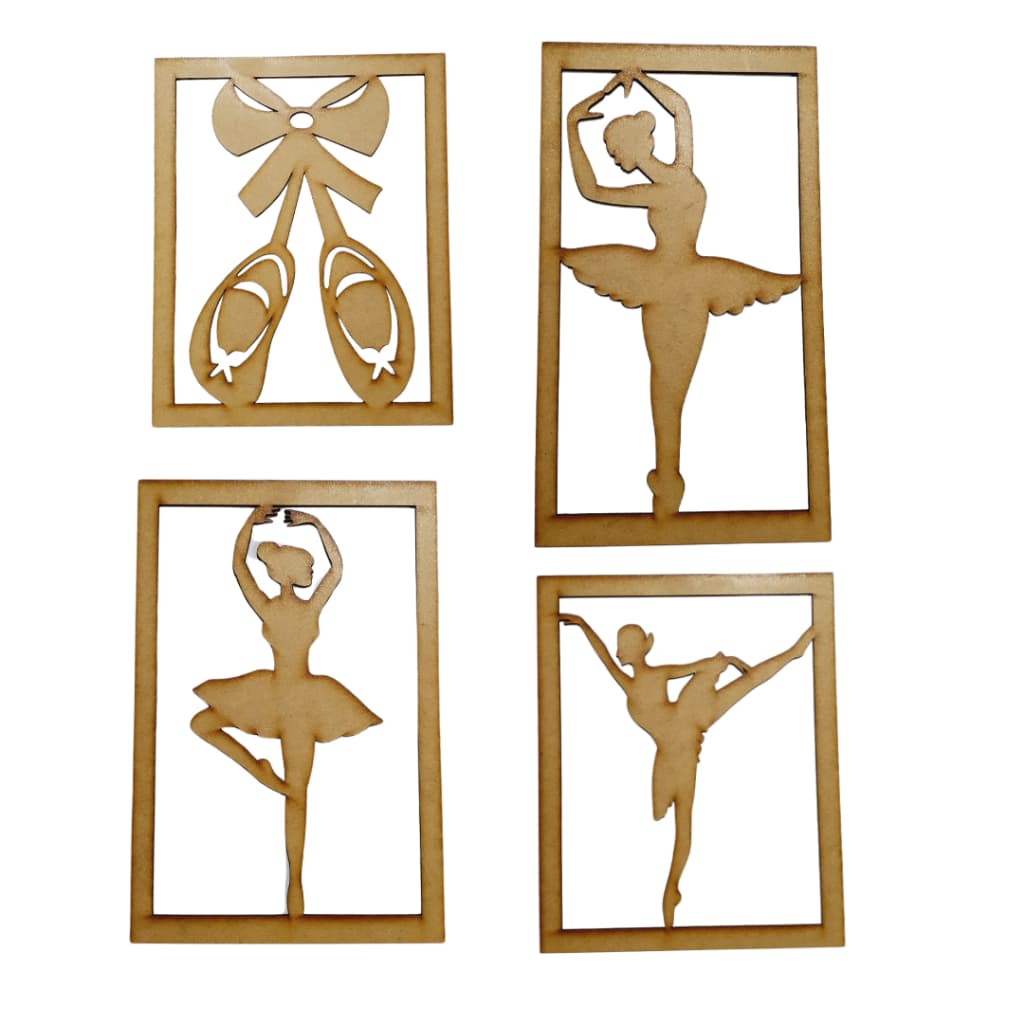 Kit com 4 Quadros Decorativos Bailarina Baby Vazado Quarto Infantil Menina Tema Ballet