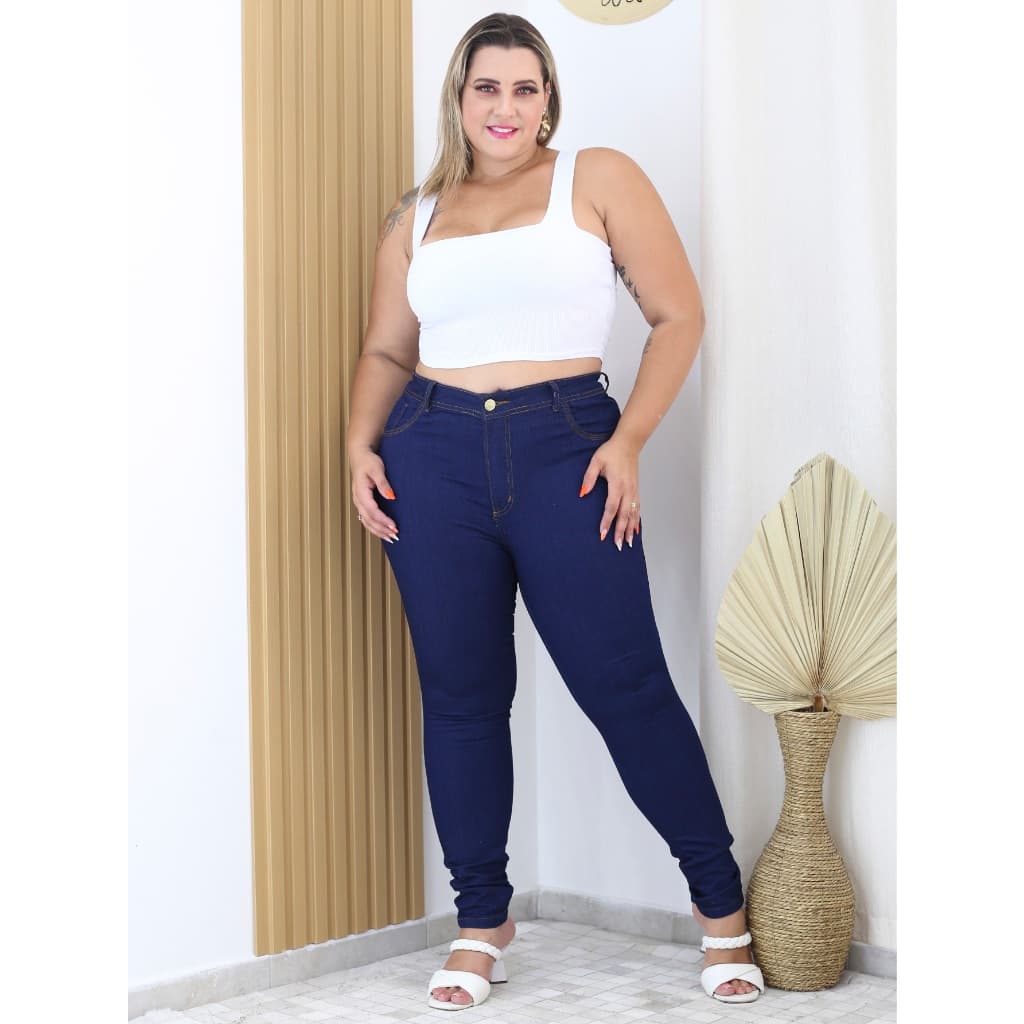 calça jeans skin plus size escura  levanta bumbum