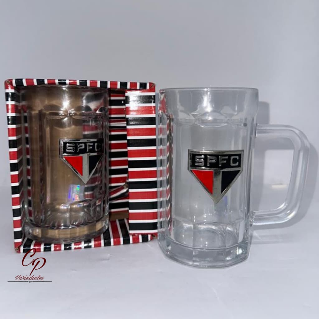 Caneca de Vidro Do São Paulo  350 ml com Brasão em Metal - Produto Licenciado - Mileno