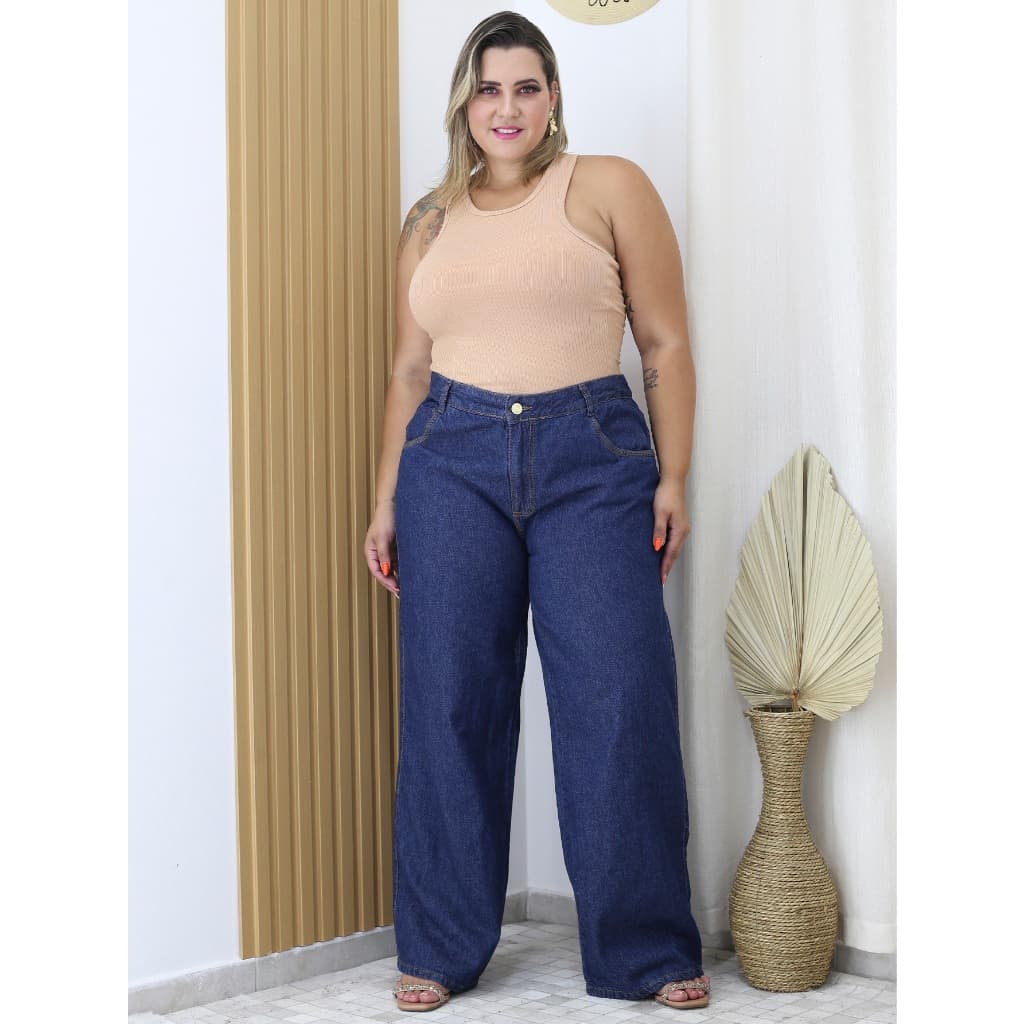 CALÇA JEANS WIDE LEG PLUS SIZE WID LEG PANTALONA