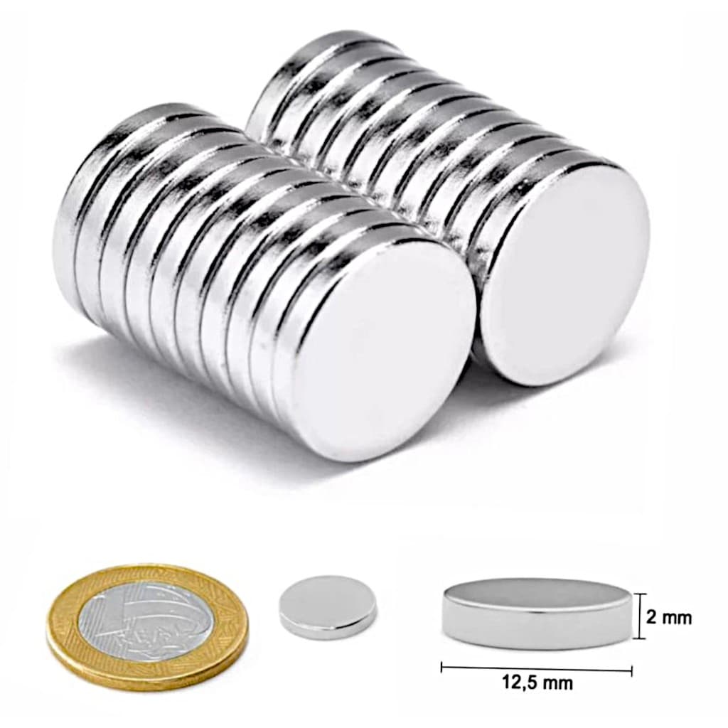 IMÃ N35 12,5mm X 2mm Super Resistente Imã Pastilha Imã Forte Disco Neodímio Forte 20 Peças Redondo