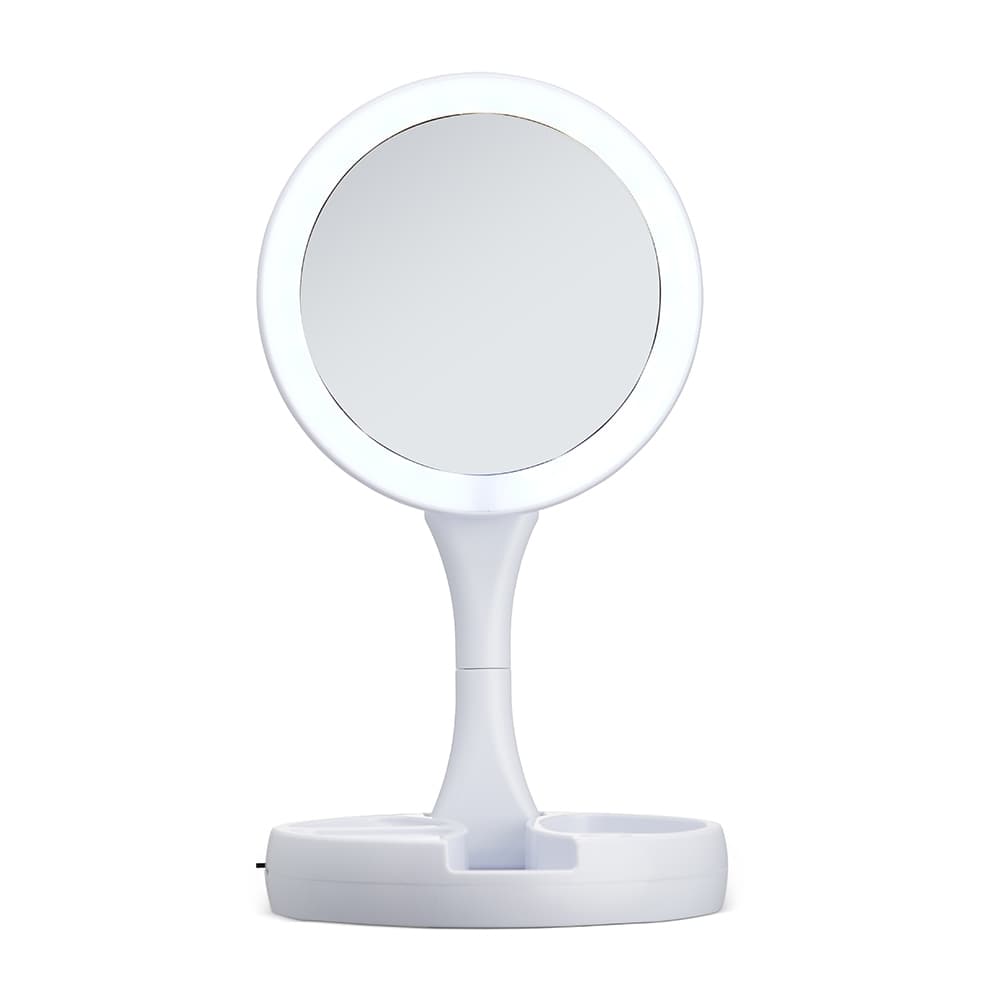 Espelho De Luz Led Dobravel Aumenta 10x Maquiagem Portátil