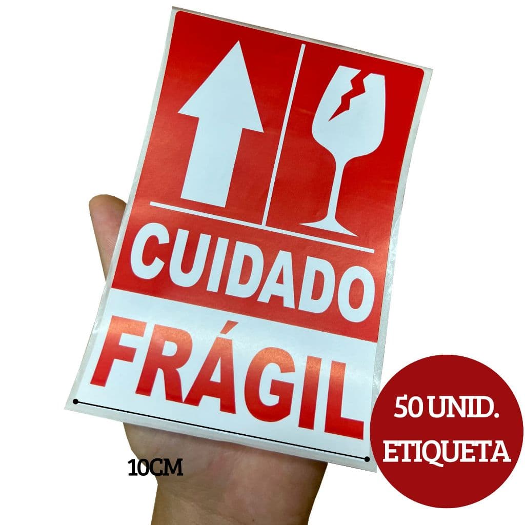 ETIQUETA FRÁGIL TAMANHO GRANDE, COM 50 UNIDADES AUTOCOLANTE! ADQUIRA A SUA PROMOÇÃO. CUIDE DO SEU PRODUTO