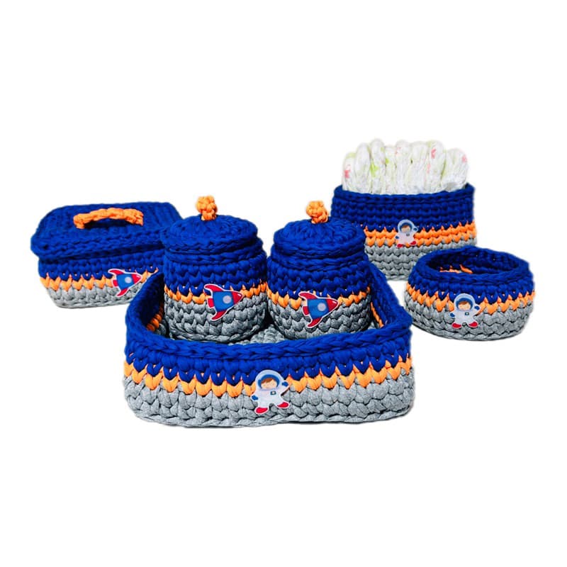 Kit Higiene Fio de Malha Astronauta 6 Cestos Crochê