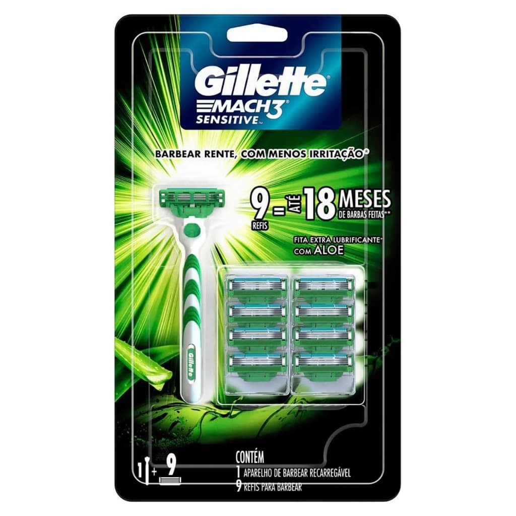 BARBEADOR GILLETTE MACH3 SENSITIVE + 9 CARGAS