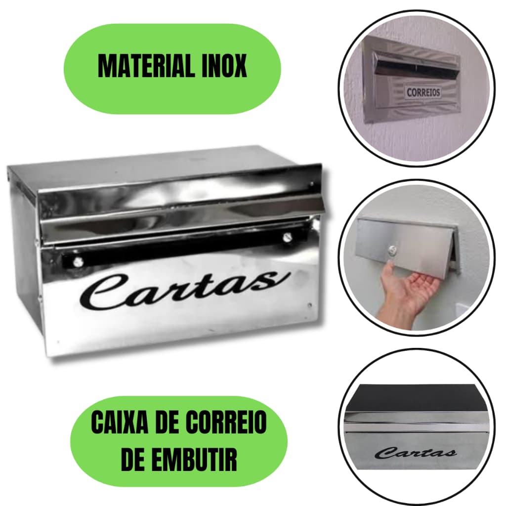 Caixa correio inox Embutir Jornal Revista Grandes Envelopes Muro Grade Portão Condomínio