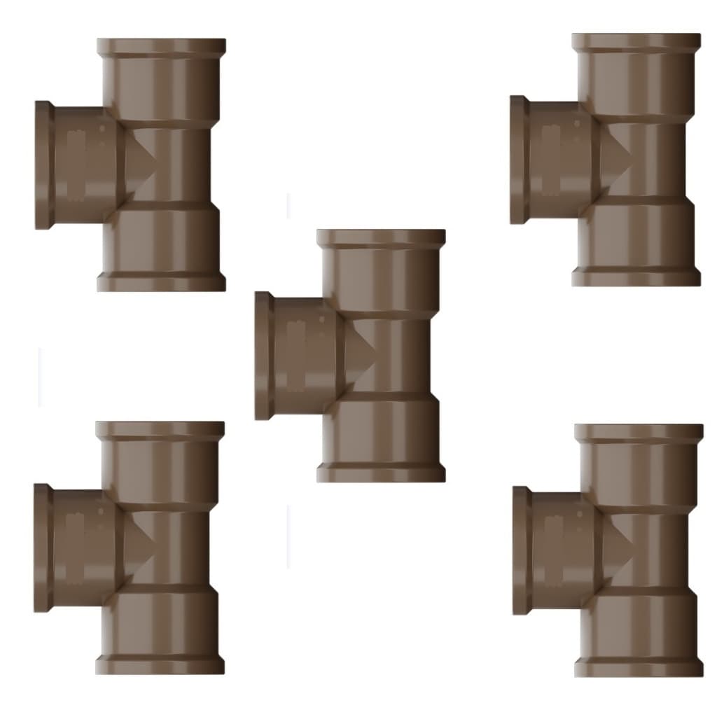 Kit 5 Unidades Tee Soldável PVC para Tubo Marrom Água Fria  25mm