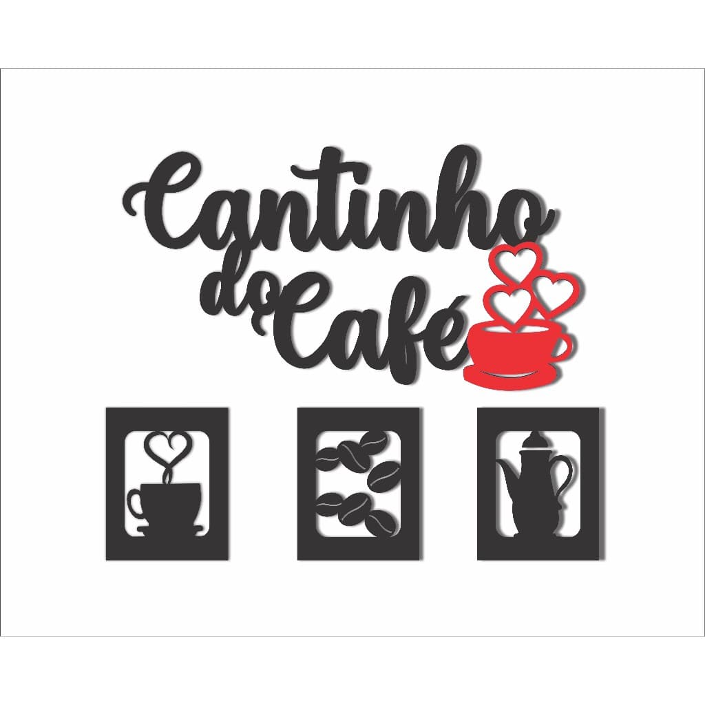 Kit Cantinho Do Café 4 Peças Mdf Alto Relevo Decoração Cozinha 30cm