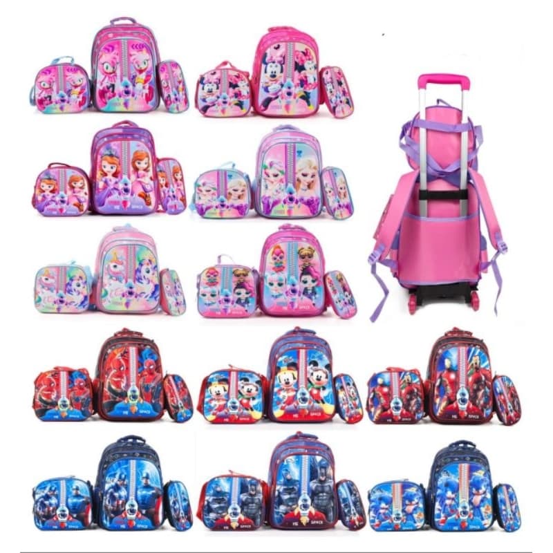 KIT MOCHILA  ESCOLAR  COM RODINHAS + LANCHEIRA + ESTOJO