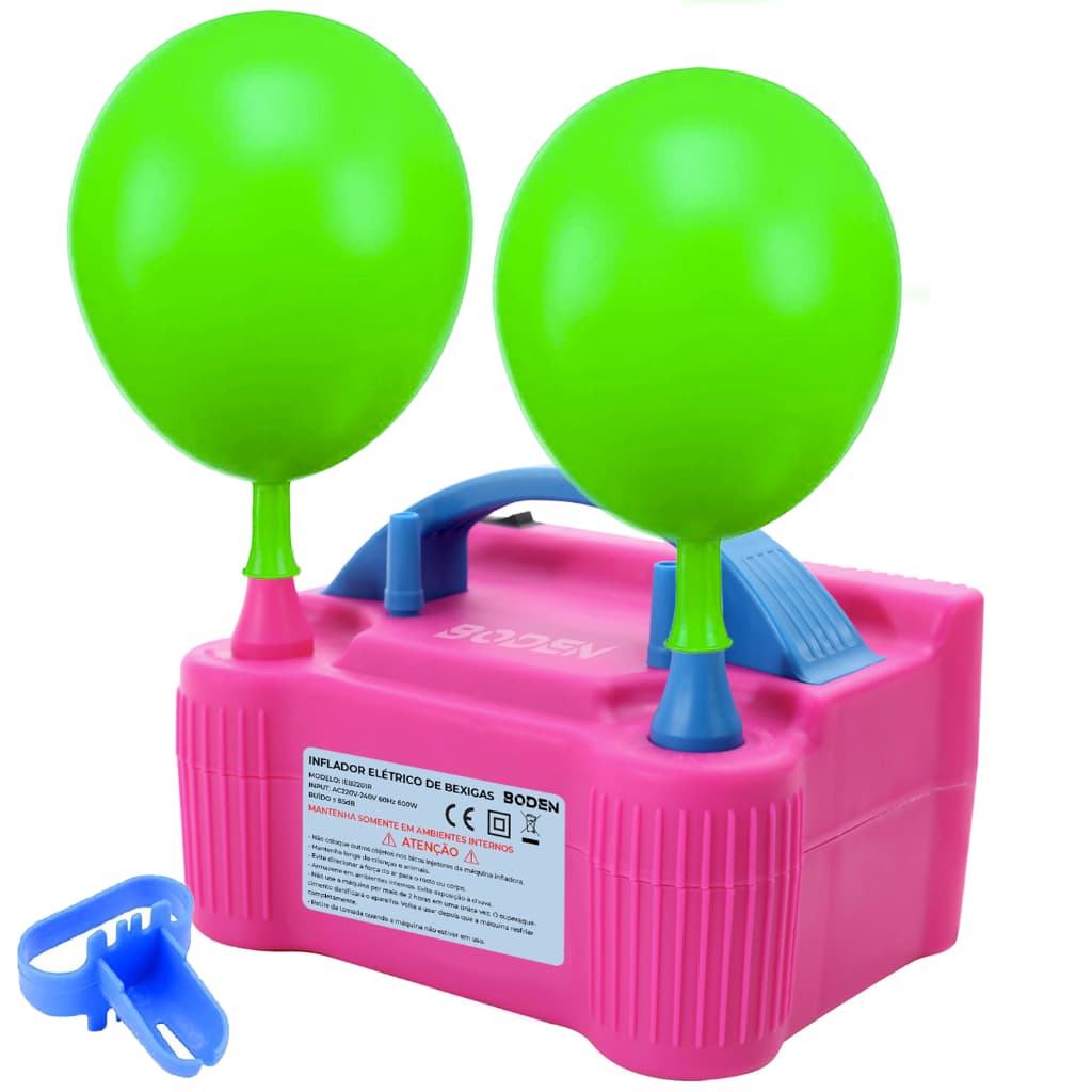 Inflador Máquina Bomba Compressor Elétrico para Encher Bexiga Balões de Festa Eventos com 2 Bicos e Amarrador Nó Fácil