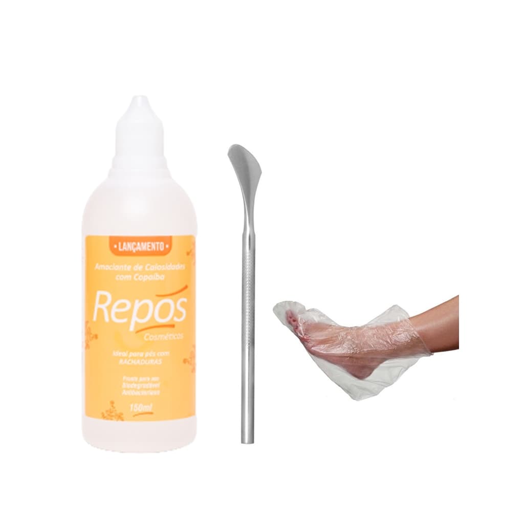Amaciante de Calosidades com COPAÍBA 150ml Repós + Espátula 222 + 10 Botinhas Descartáveis