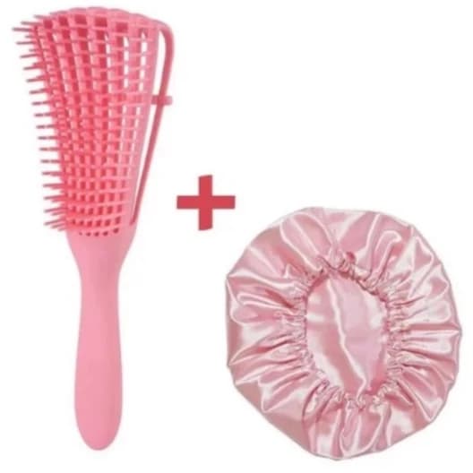 Escova Polvo + 1 Touca de Cetim desembaraço antifrizz cacheado ondulado crespo ideal para dormir