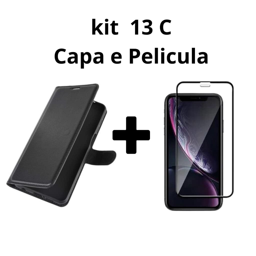 Capinha Carteira Para Redmi 13C + Película 3D Proteção em Dobro