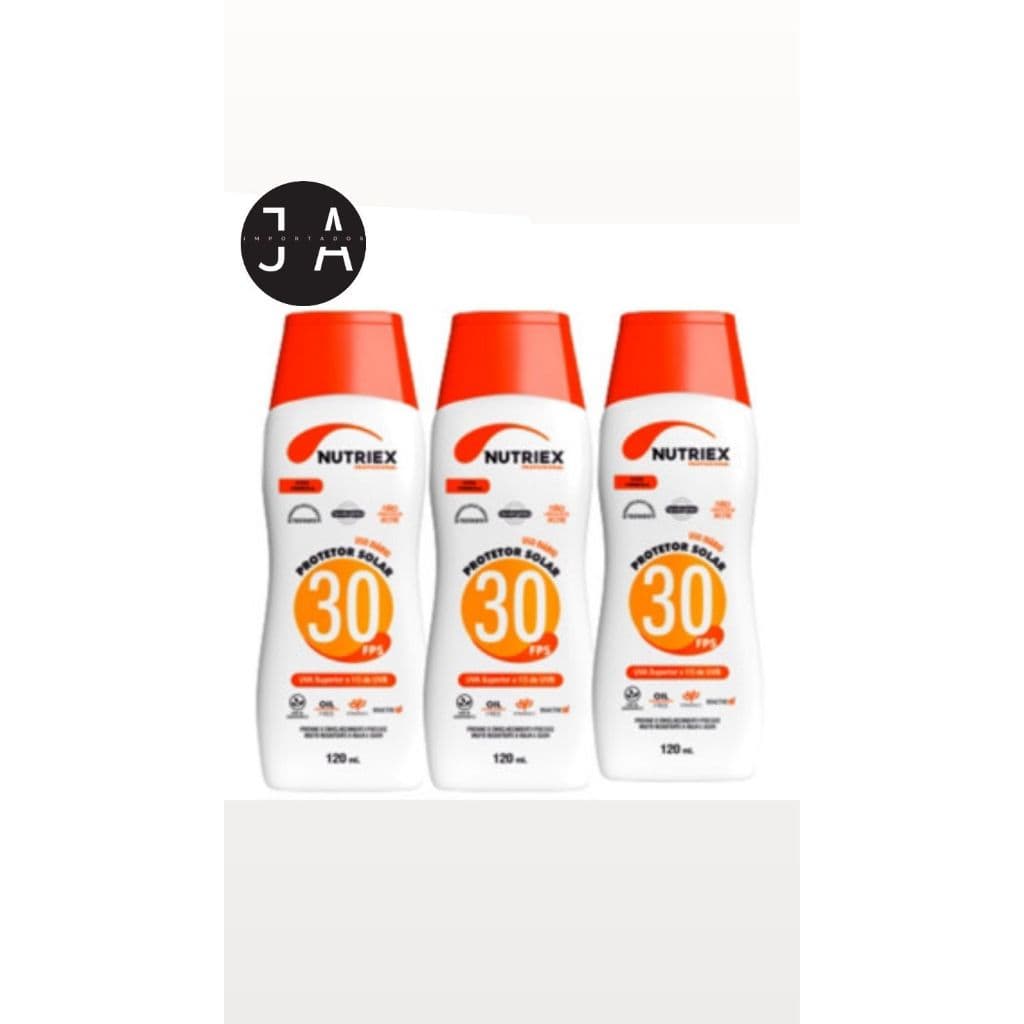 Kit 3 Protetor Solar Fps 30 120ml Nutriex 1/3 UVA UVB Bloqueador Solar Fator 30 Proteção Raios Solares Ultravioleta Sol