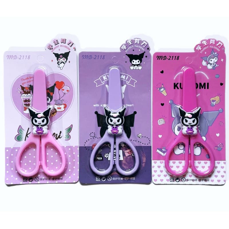 Tesoura escolar sem ponta com capa protetora Kuromi Sanrio rosa ou roxo- Unidade
