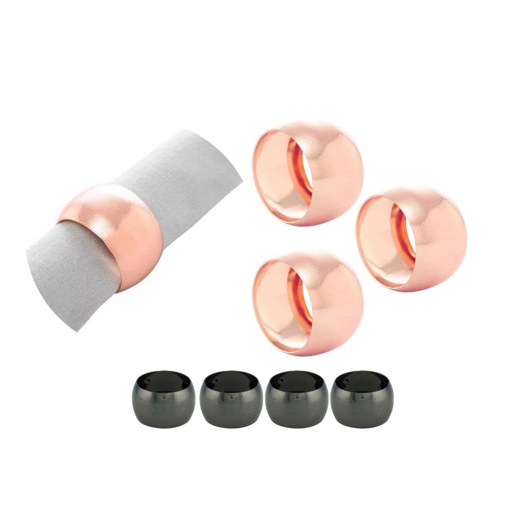 Conjunto De 4 Aneis Preto/Rosa Aço Inox Porta Guardanapos Porta Papeis Pano Seda Argola Mesa Posta Jantar Almoço Area Gourmet Anel Decorativo Anel Simples Anel de Guardanapo Design Premium Luxo