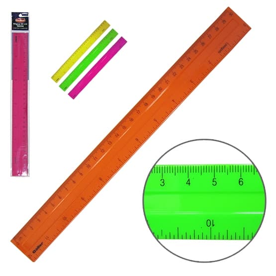 REGUA ESCOLAR DE PLASTICO NEON COLORS 30CM NA SOLAPA