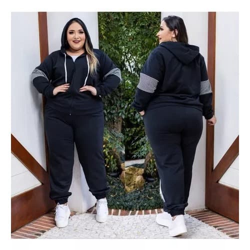 Conjunto Moletom Feminino Com Capuz Plus Size