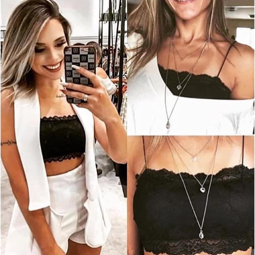 Top Faixa Da Moda Cropped Renda S/bojo De Alcinha