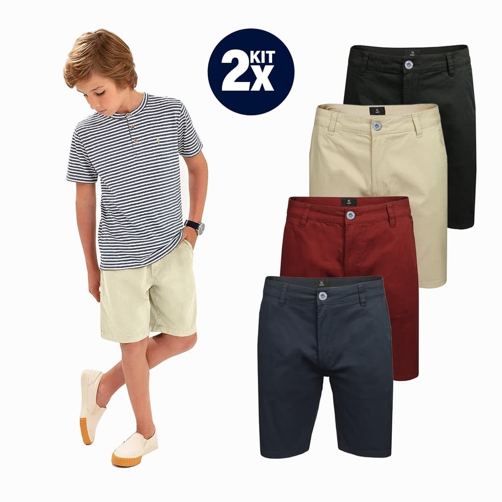 Kit 2 Bermuda Infantil Sarja Menino Short Juvenil 02-16 Anos