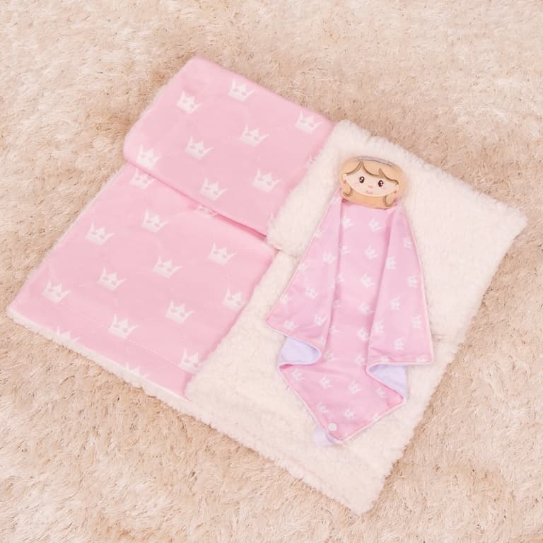 Manta Cobertor Sherpa e Naninha para Bebe Menina 2 peças