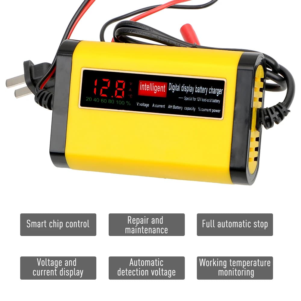 Carregador bateria carro 12v automotivo moto inteligente portátil carga lenta Modelo 2024 110/220v