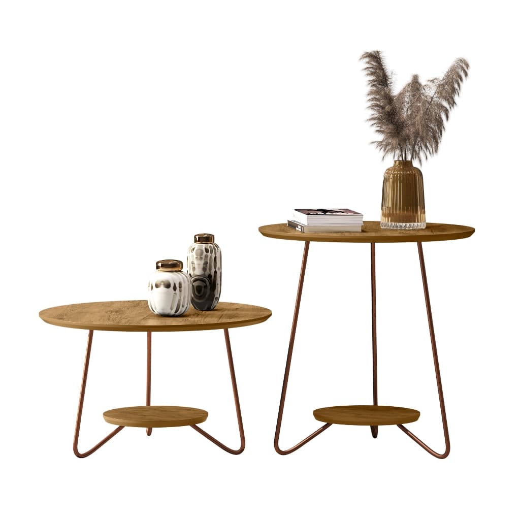 Conjunto Mesa Decoração Para Sala Centro E Lateral Liz