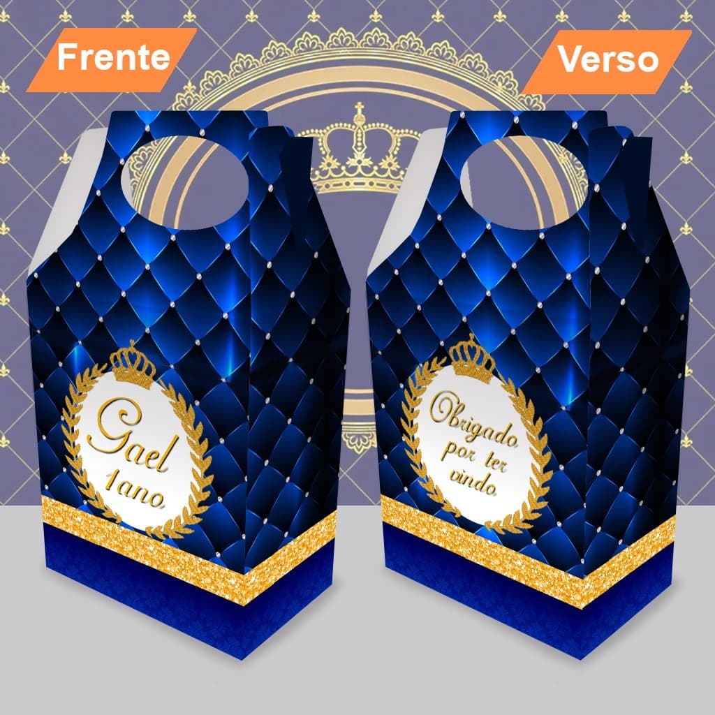 Sacolas surpresa Realeza sacolinhas caixinha maleta príncipe batizado primeira comunhão lembrancinha aniversário personalizada