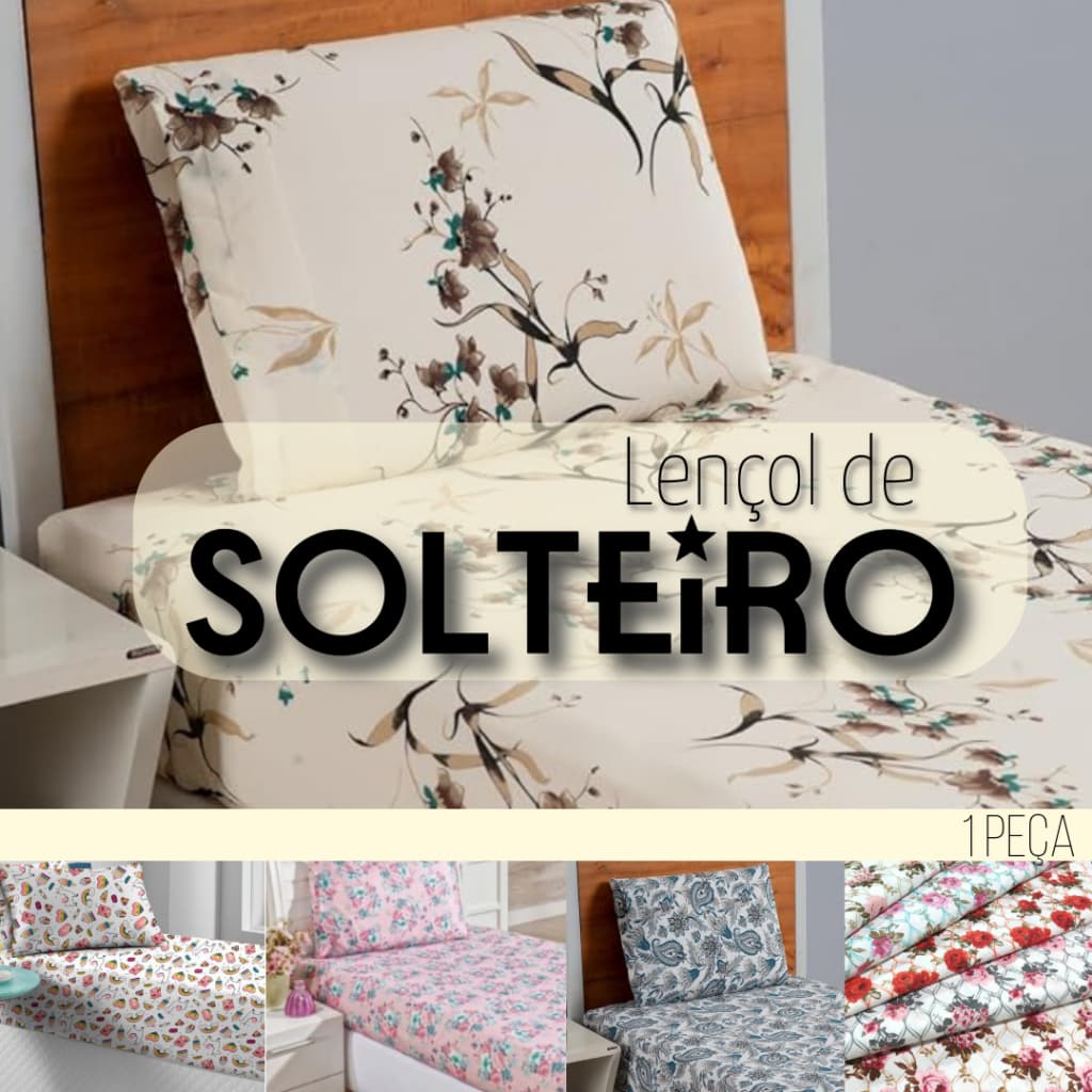 Lençol de Solteiro Avulso Estampado com Elástico 1,88 x 0,88 x 0,20 Altura