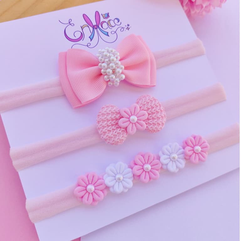 Kit com 3 tiara faixinha de meia infantil menina bebê RN recém nascido várias cores